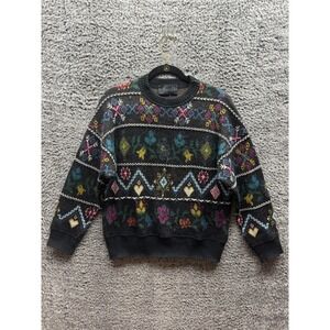 Vintage Bogner Geometric Printed Wool Blend Knitted Sweater Black Women's Size 6